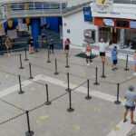 social distanced line at Mountainlair